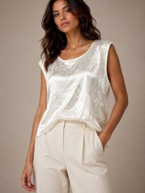 Cervelle Crushed Satin Sleeveless Blouse Ivory White Plus Size 1X